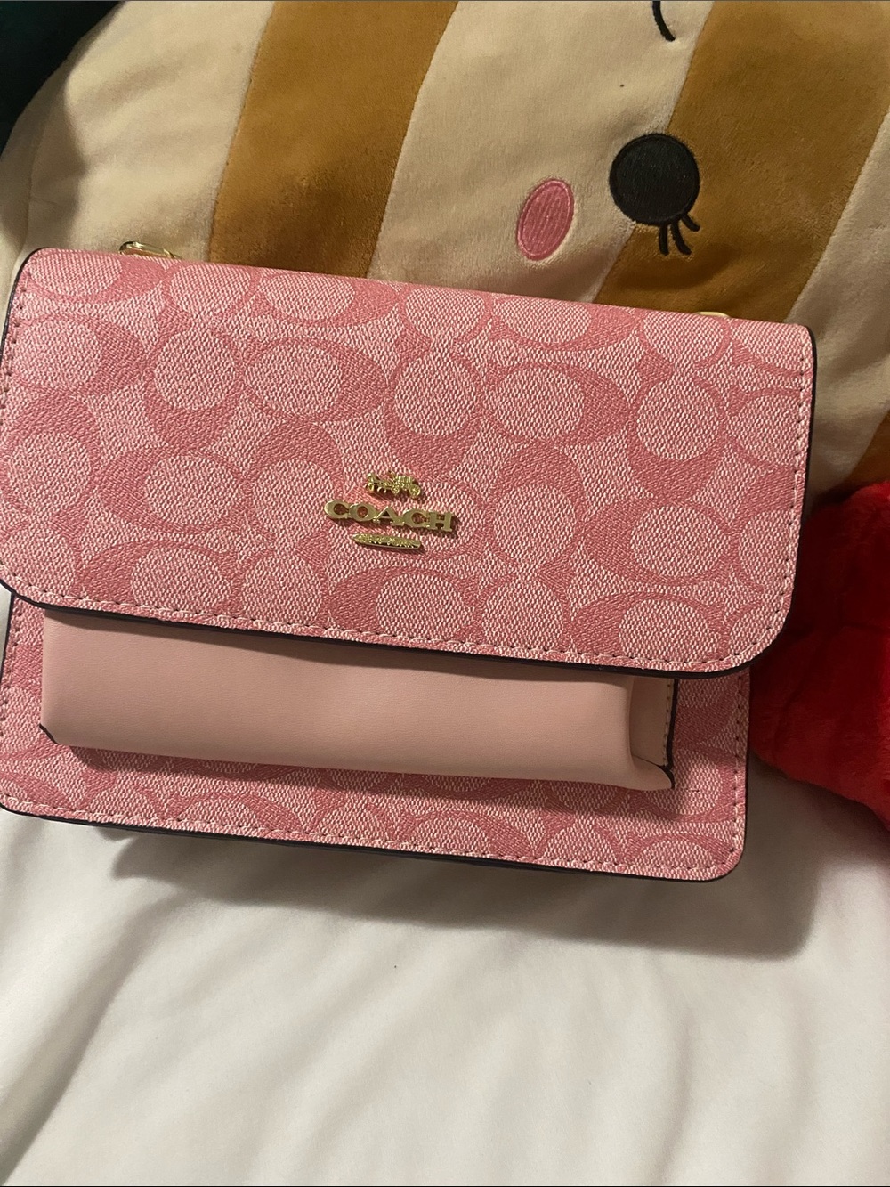 Coach Pink Signature Canvas and Leather Crossbody with Gold Logo